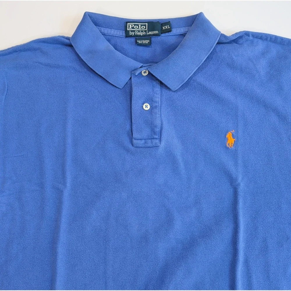Vintage Ralph Lauren Polo Shirt Mens XXL Blue Orange Pony Logo Preppy Campus 2XL